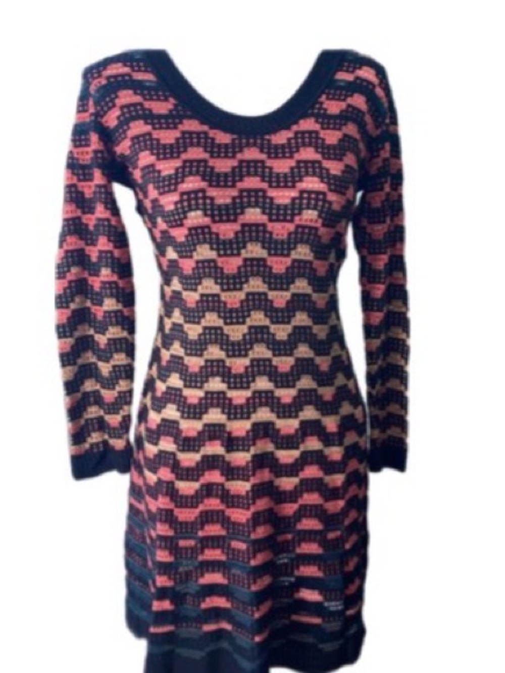 Missoni multicolor prints long sleeves scoop neck fit & flare work mini dress